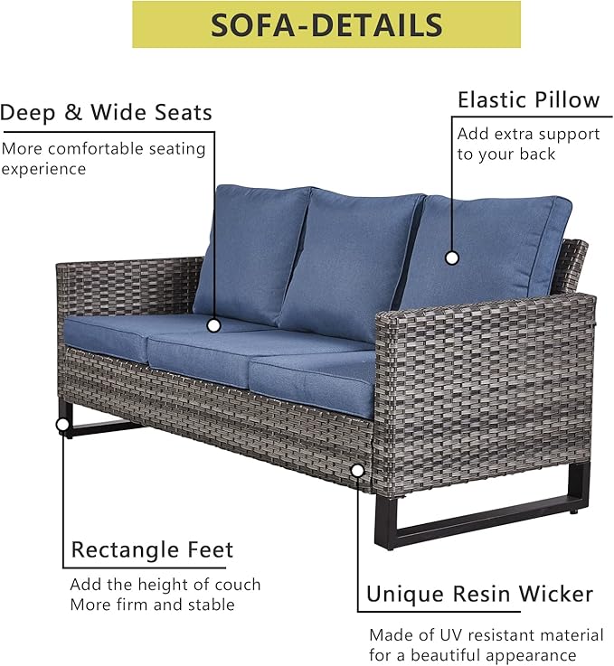 7-Piece Wicker Patio Conversation Set with Propane Fire Pit Table — Outdoor Sectional Sofa, Chairs & Ottomans